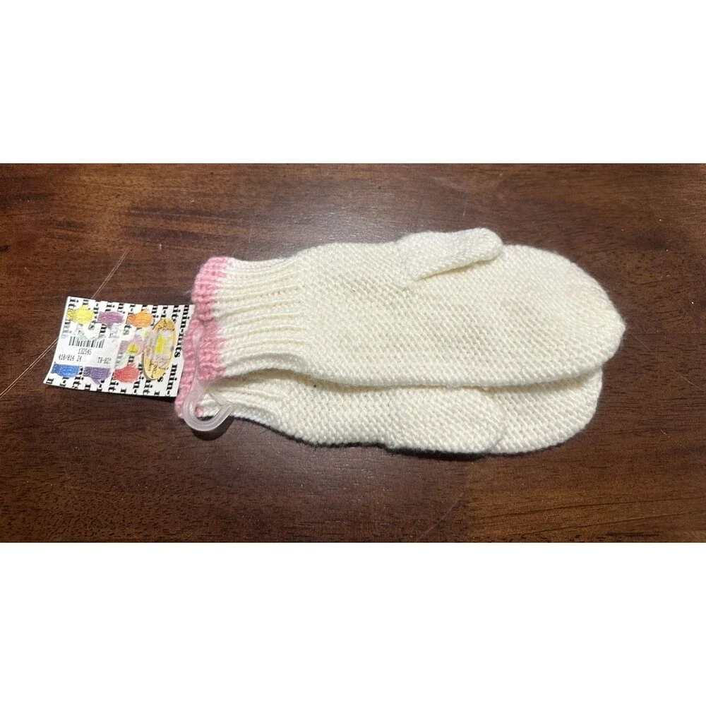 Girls size youth 8 to 16 Ivory and pink acrylic mittens